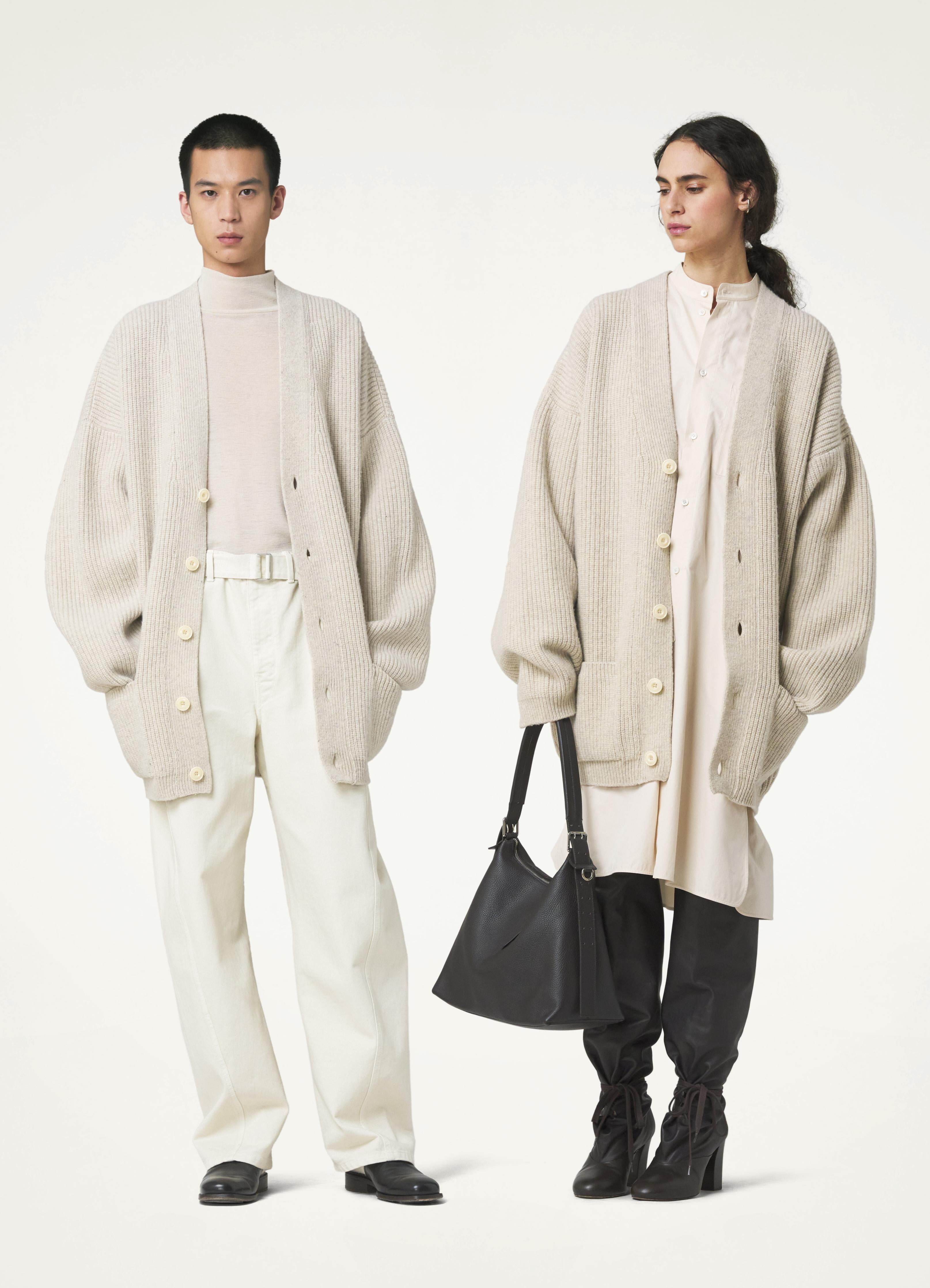 Chalk Felted Cardigan Coat in Shetland Wool | LEMAIRE