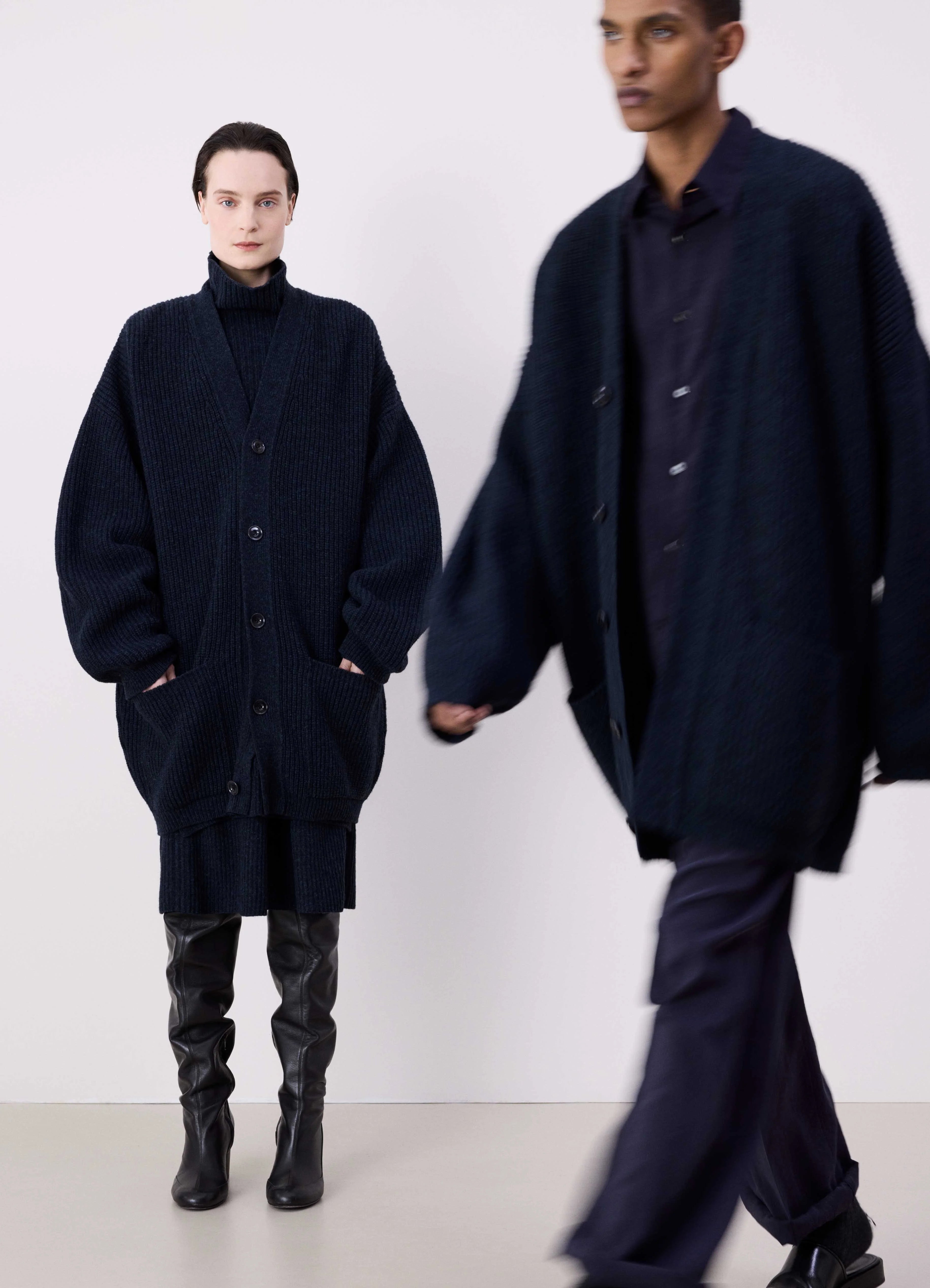 Midnight Navy Melange Felted Cardi Coat LEMAIRE
