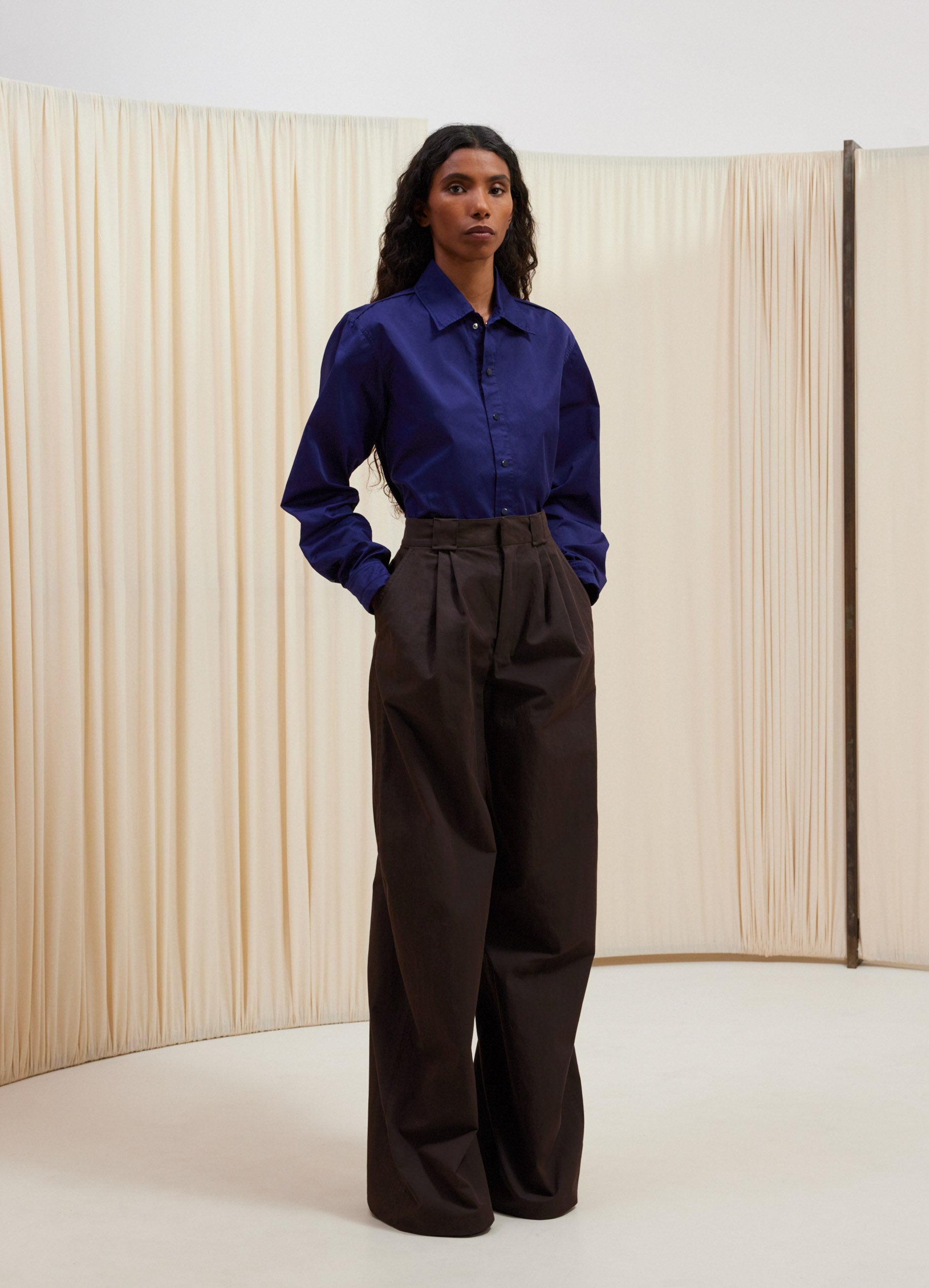 Aubergine Wide Leg Pants in Wr Tumbled Cotton | LEMAIRE