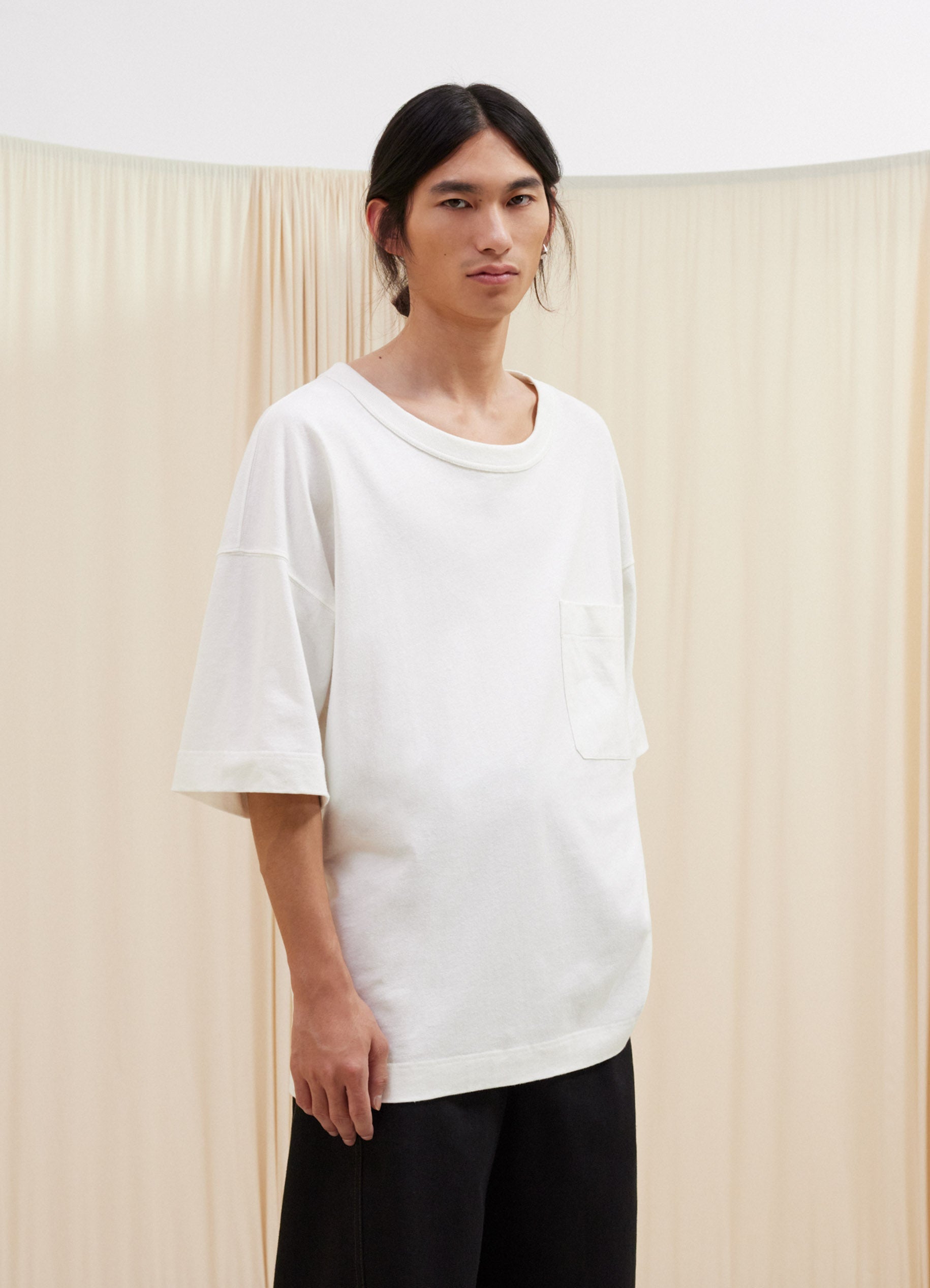Chalk Boxy T-Shirt in Heavy Cotton Jersey | LEMAIRE