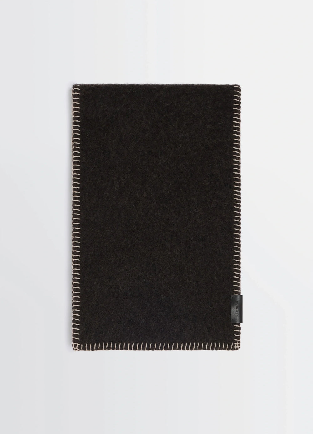 Lemaire Cocotte Fluffy Scarf in Fluffy Alpaca with Cocotte-stitch, product shot, top view cocotte-stitch trim detail