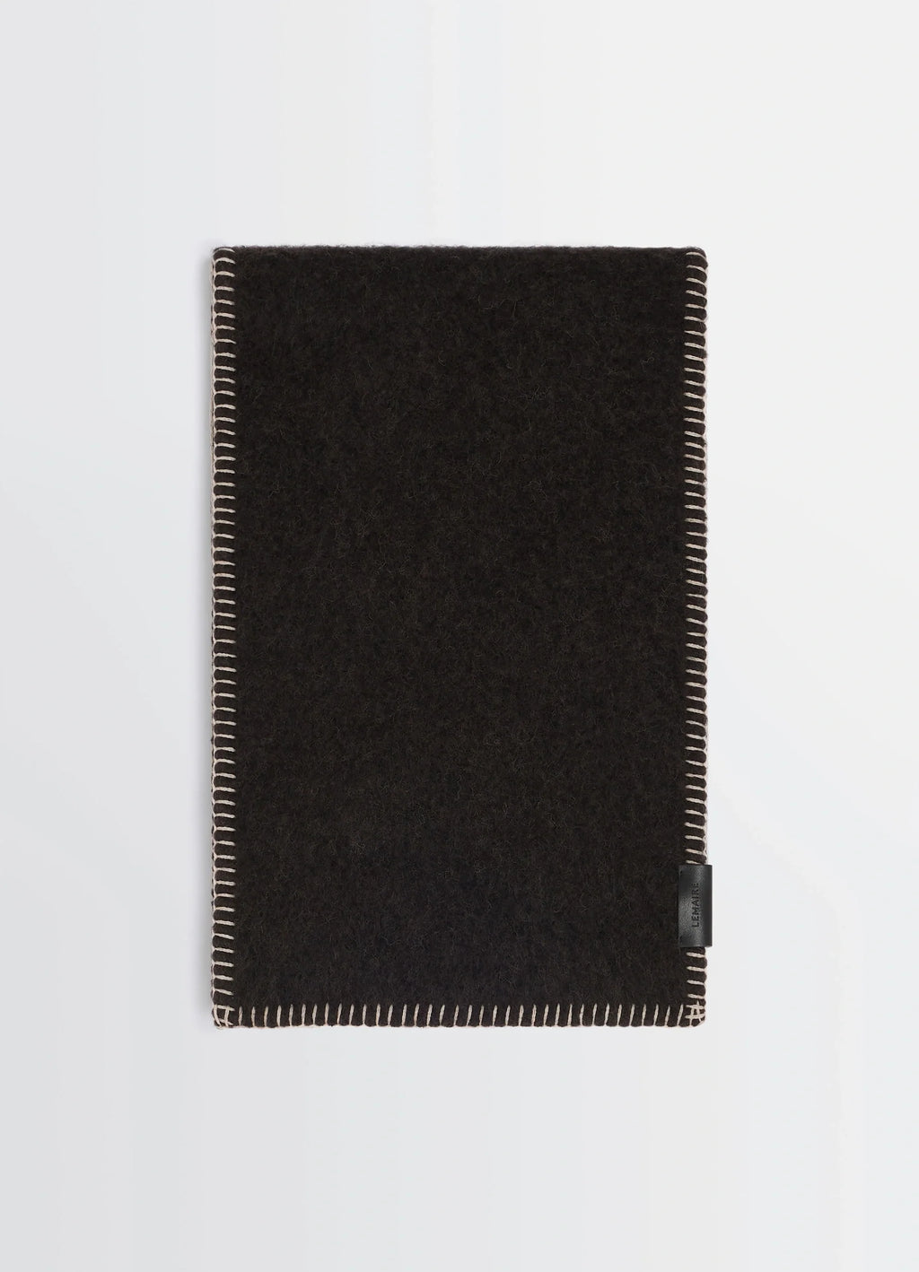 Lemaire Cocotte Fluffy Scarf in Fluffy Alpaca with Cocotte-stitch, product shot, top view cocotte-stitch trim detail