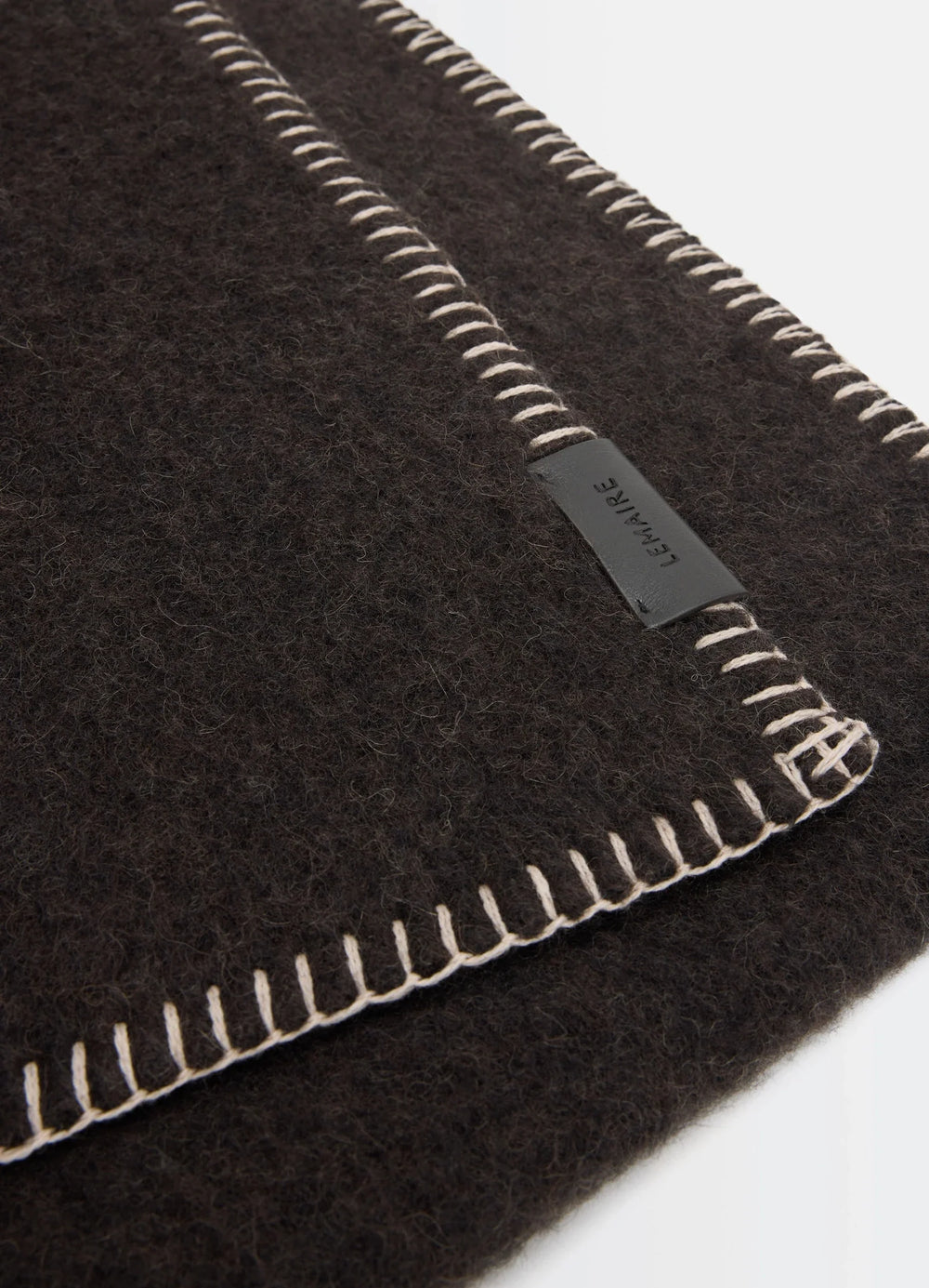 Lemaire Cocotte Fluffy Scarf in Fluffy Alpaca with Cocotte-stitch, product shot, angled close-up cocotte-stitch texture