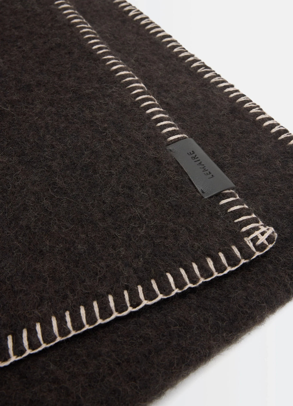 Lemaire Cocotte Fluffy Scarf in Fluffy Alpaca with Cocotte-stitch, product shot, angled close-up cocotte-stitch texture