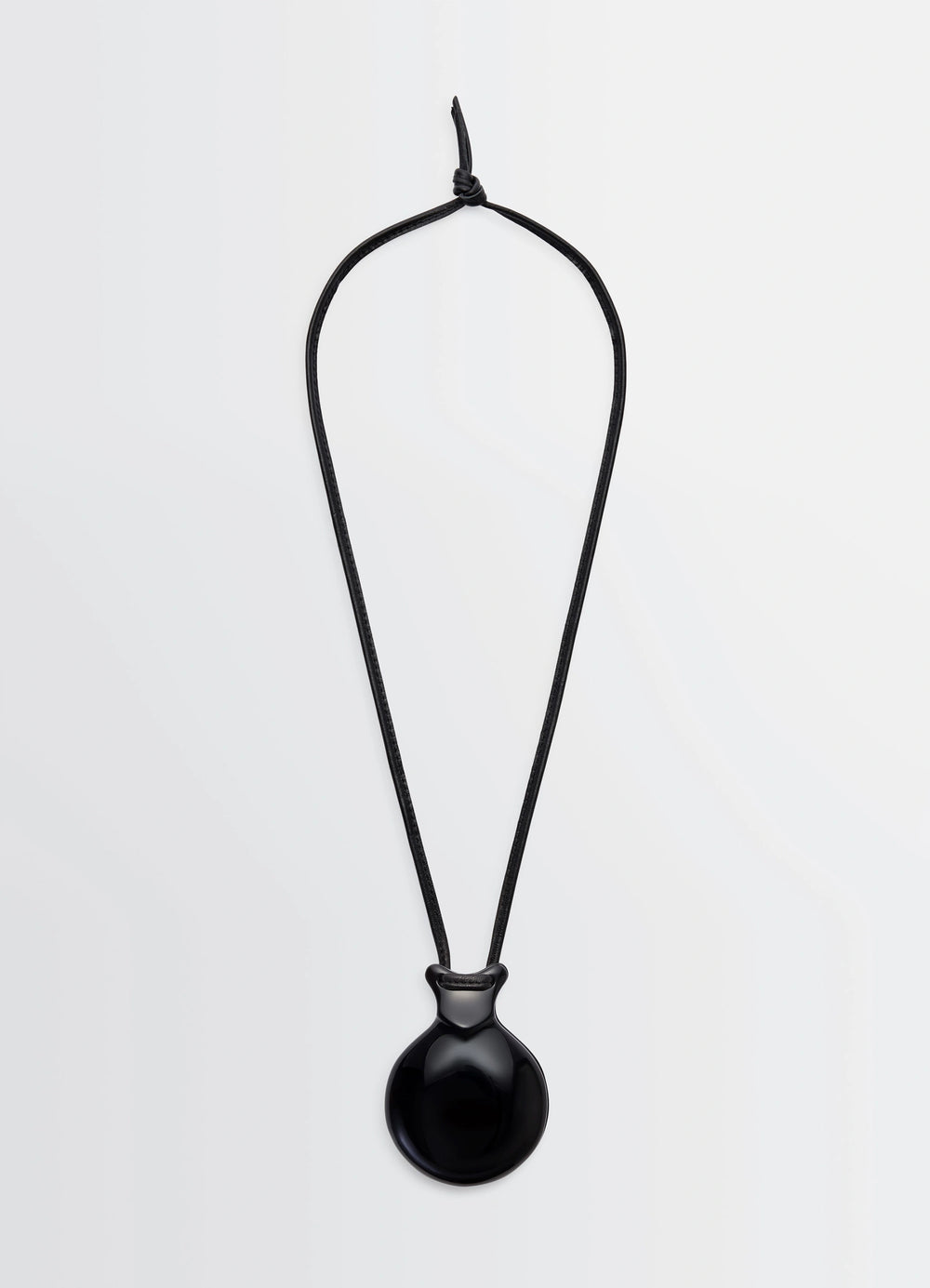 Lemaire Necklace with Castanets in Black, product shot, Front view Simple cord design
