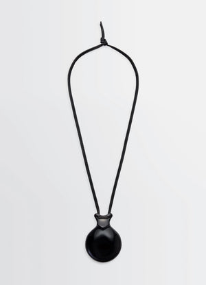 Lemaire Necklace with Castanets in Black, product shot, Front view Simple cord design