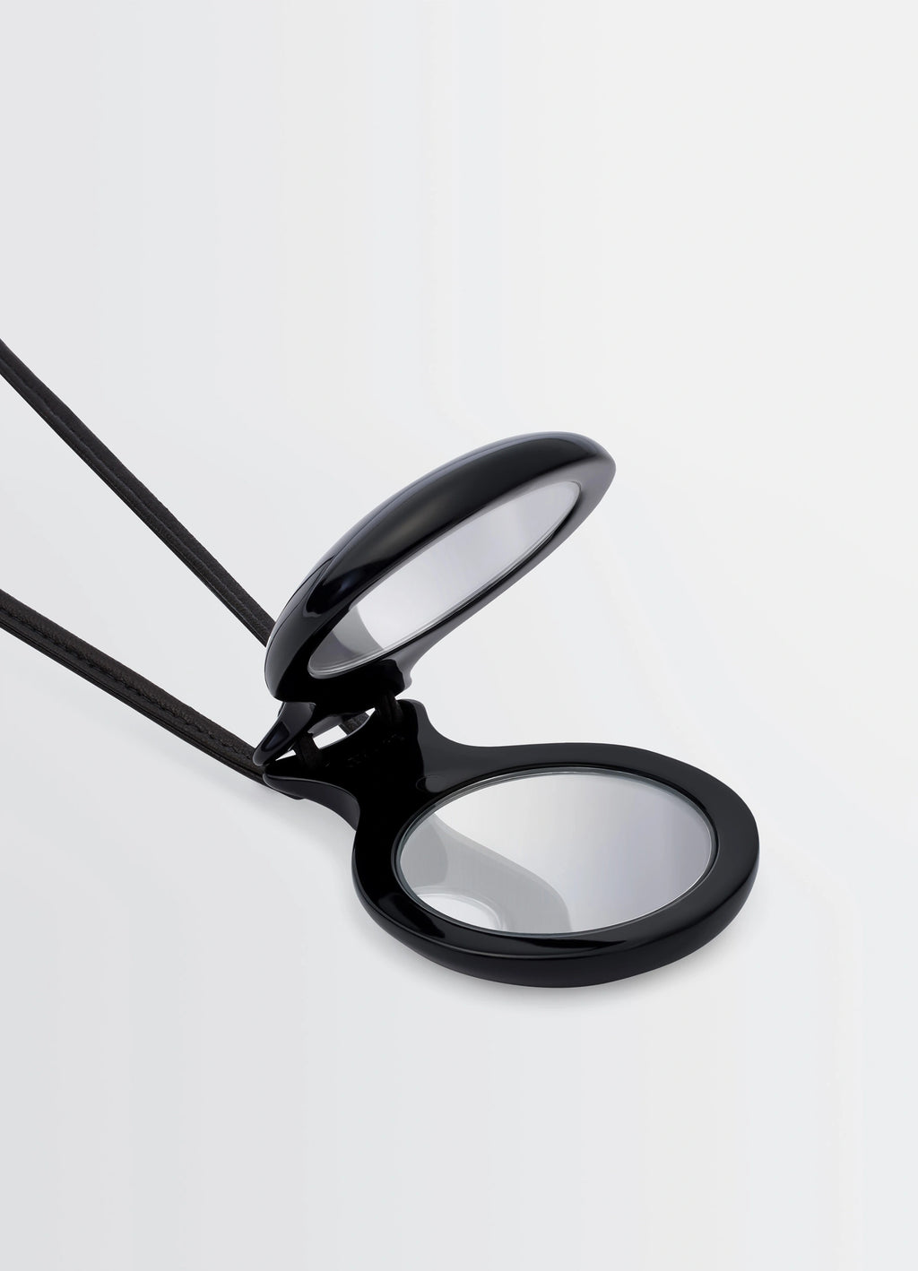 Lemaire Necklace with Castanets in Black, product shot, detail shot open castanet design