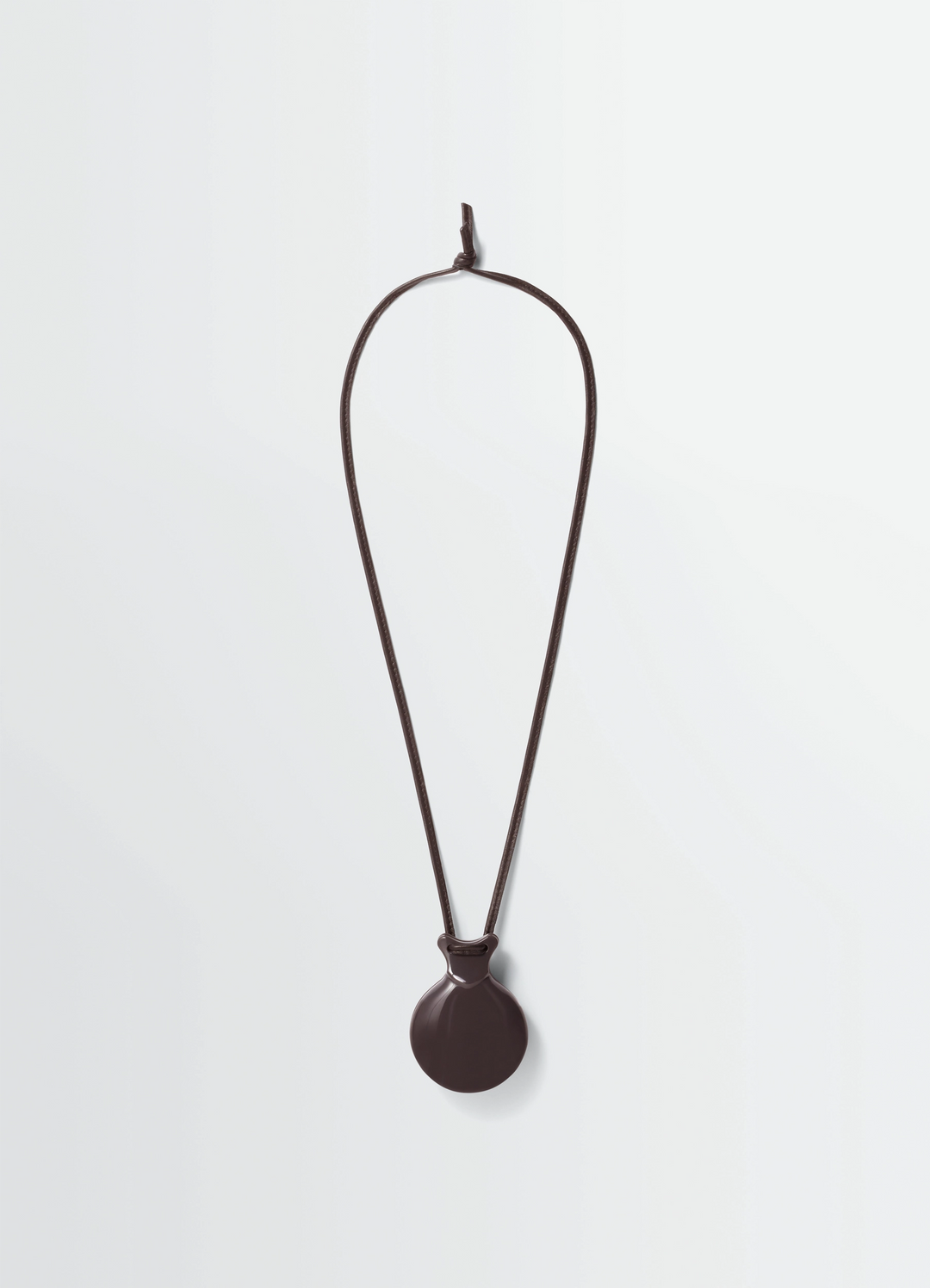 CASTANET MIROR necklace in Dark brown material, product shot, Front view Minimalist design
