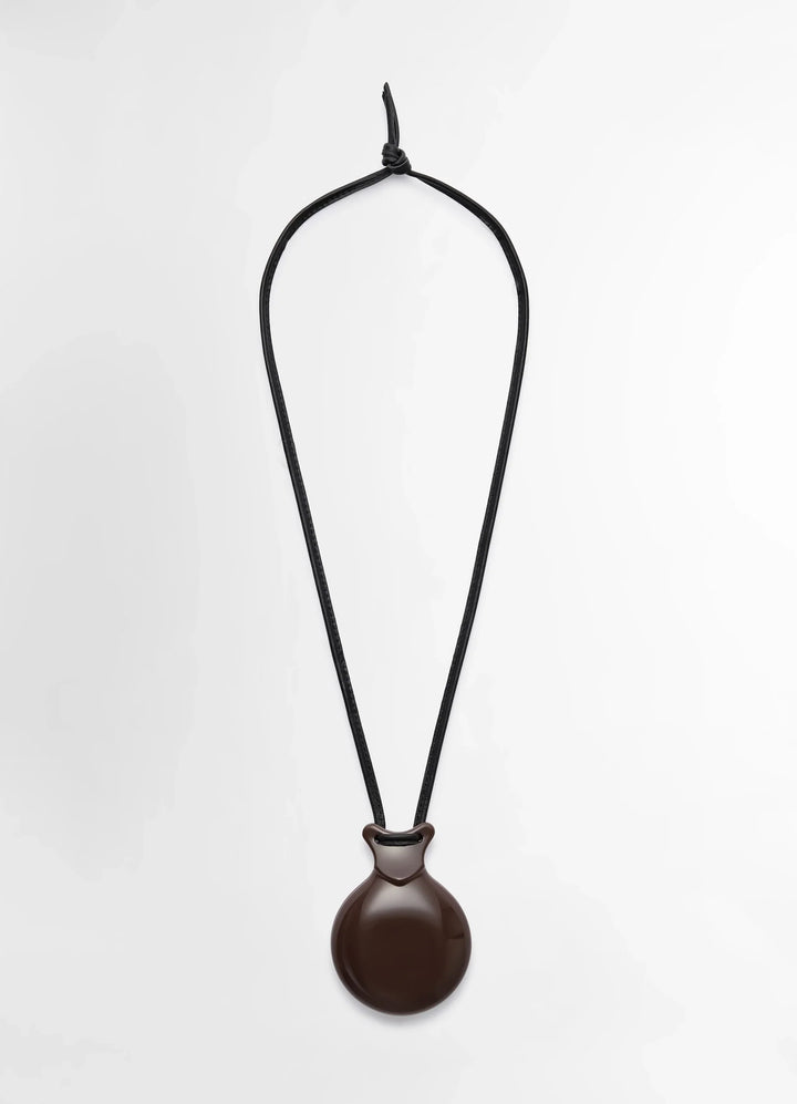 Lemaire Castanet Necklace in Dark Brown Resin, product shot, Front View Minimalist Design