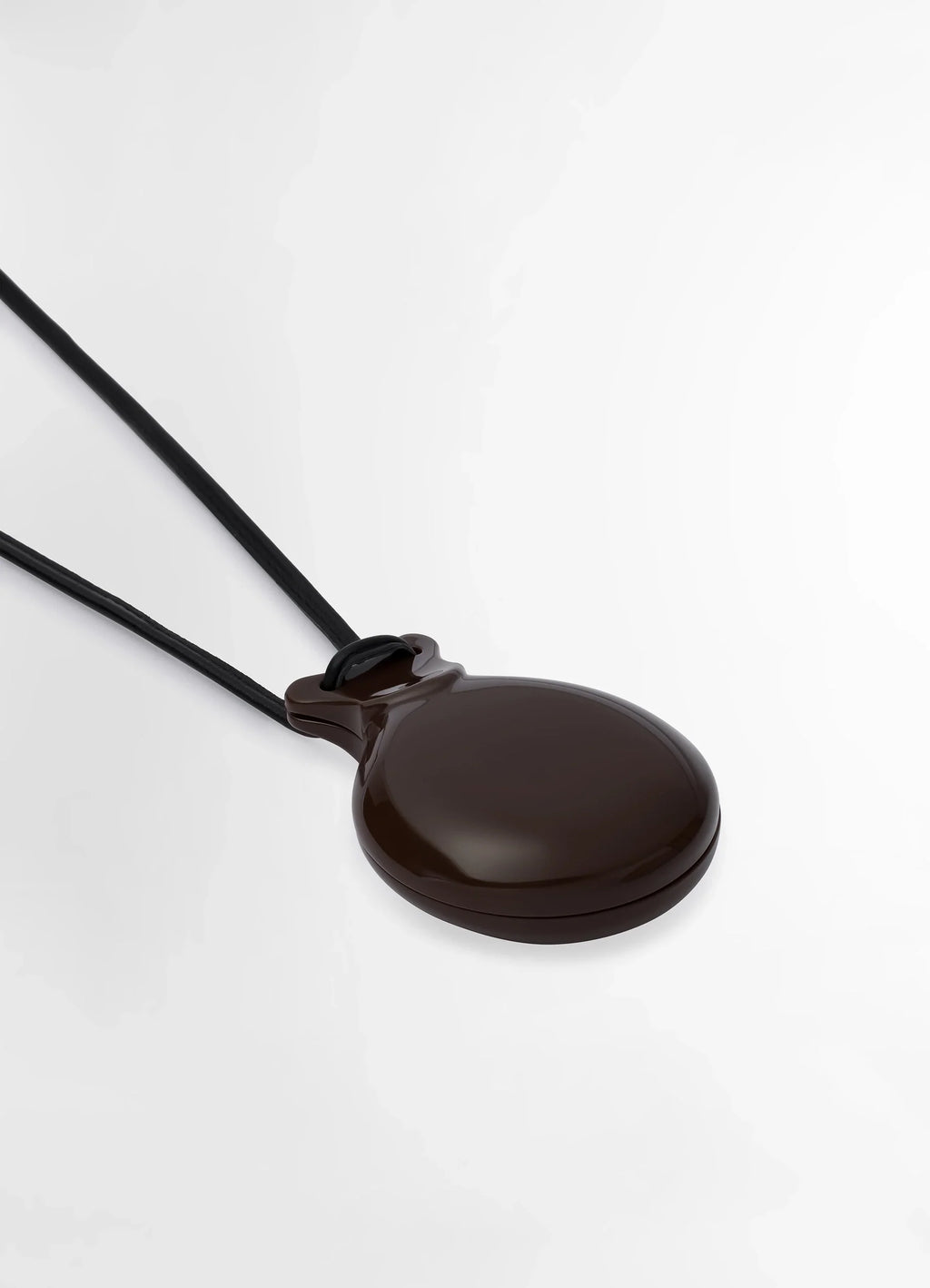 Lemaire Castanet Necklace in Dark Brown Resin, product shot, top perspective view smooth rounded design