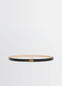 Lemaire Clip Belt 15MM in Vegetable-tanned black leather, product shot, Front view Textured metal buckle