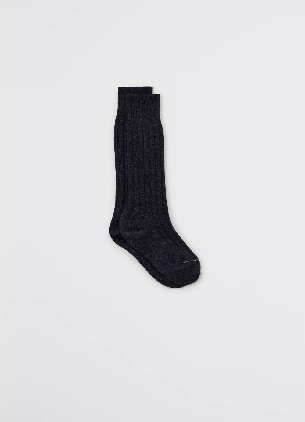Lemaire Chunky Socks in Black Cashmere, product shot, side view ribbed design