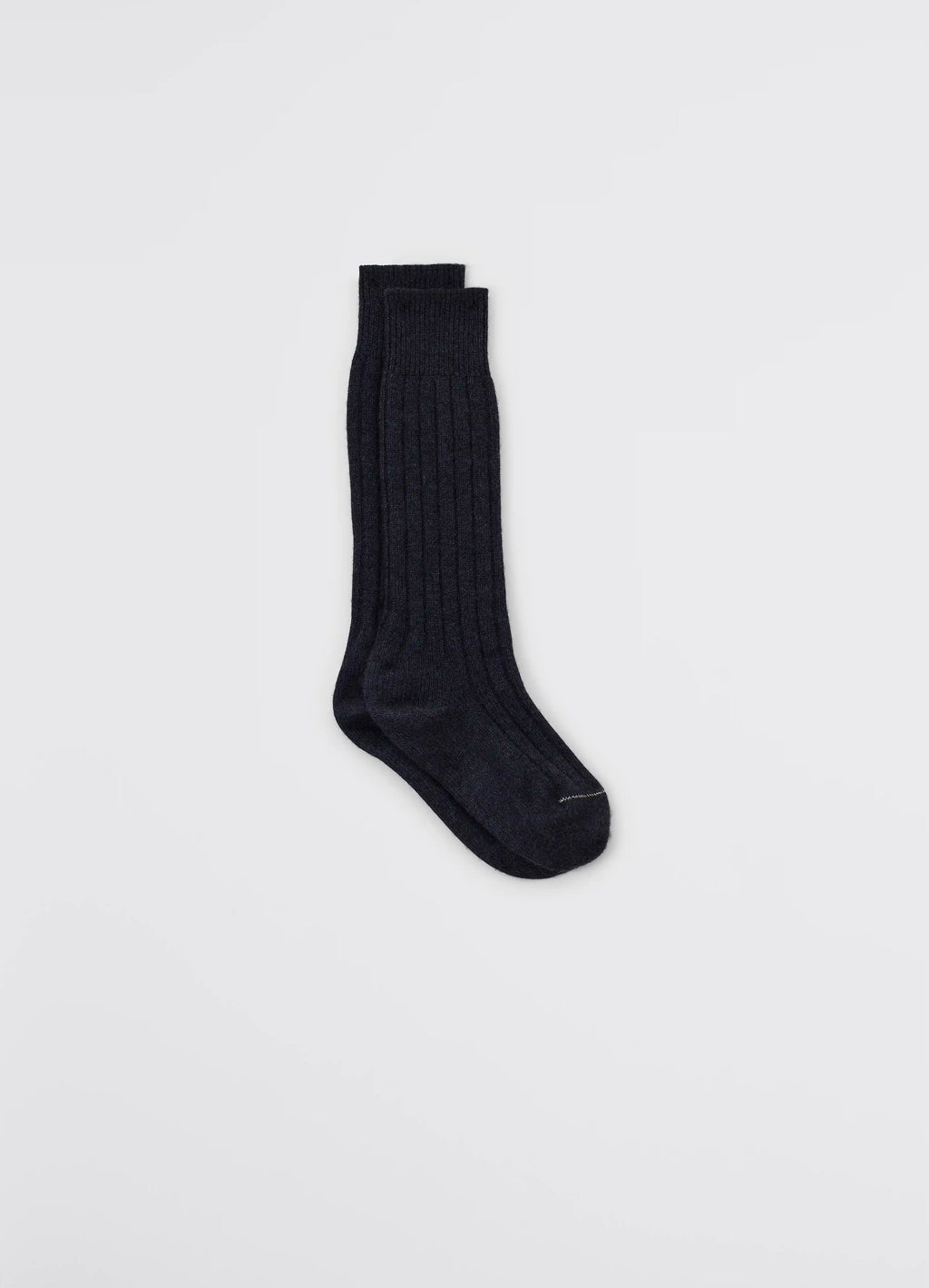 Lemaire Chunky Socks in Black Cashmere, product shot, side view ribbed design