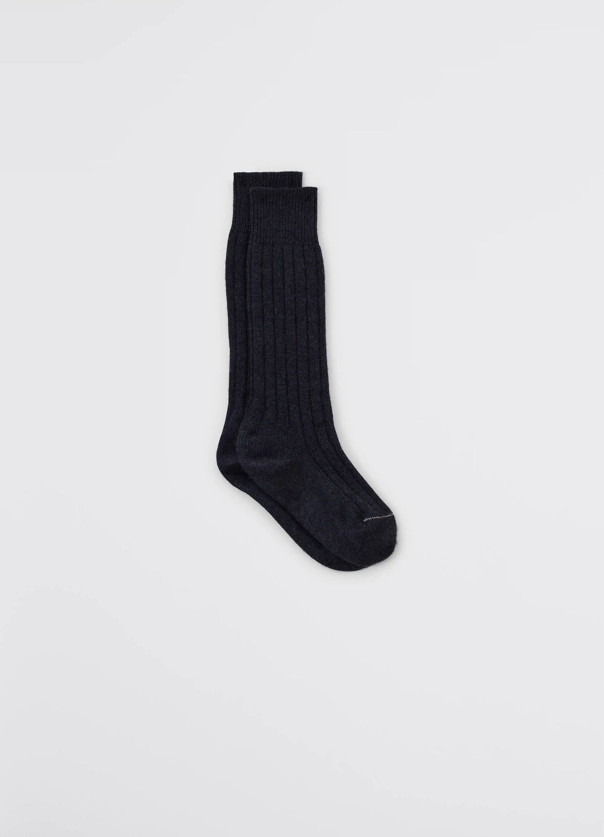 Lemaire Chunky Socks in Black Cashmere, product shot, side view ribbed design