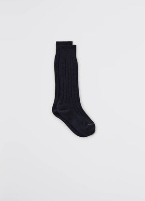 Lemaire Chunky Socks in Black Cashmere, product shot, side view ribbed design