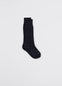 Lemaire Chunky Socks in Black Cashmere, product shot, side view ribbed design