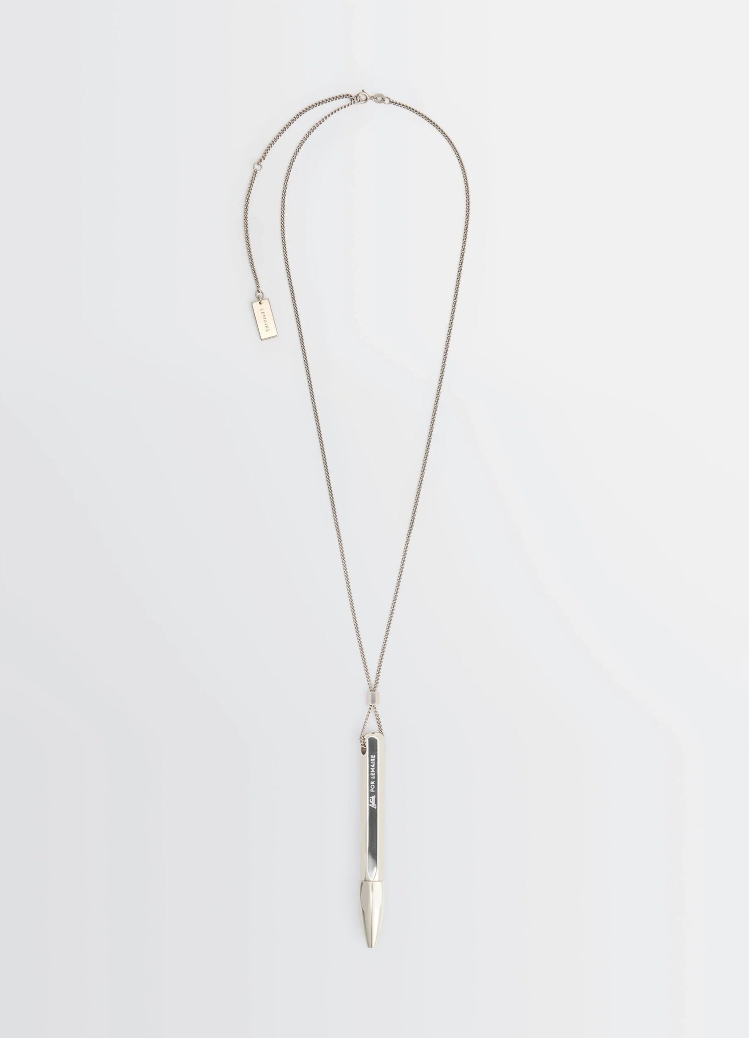 Aubock Pen Necklace in Silver Metal, product shot, Front view Minimal design