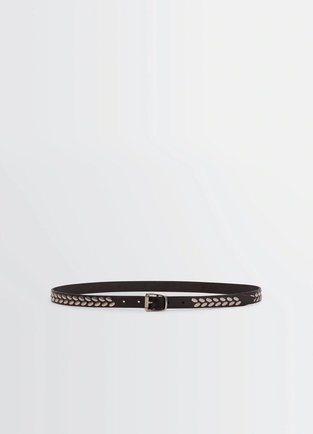 Almond Stud Belt 20 in vegetable-tanned leather, product shot, front view almond-shaped studs