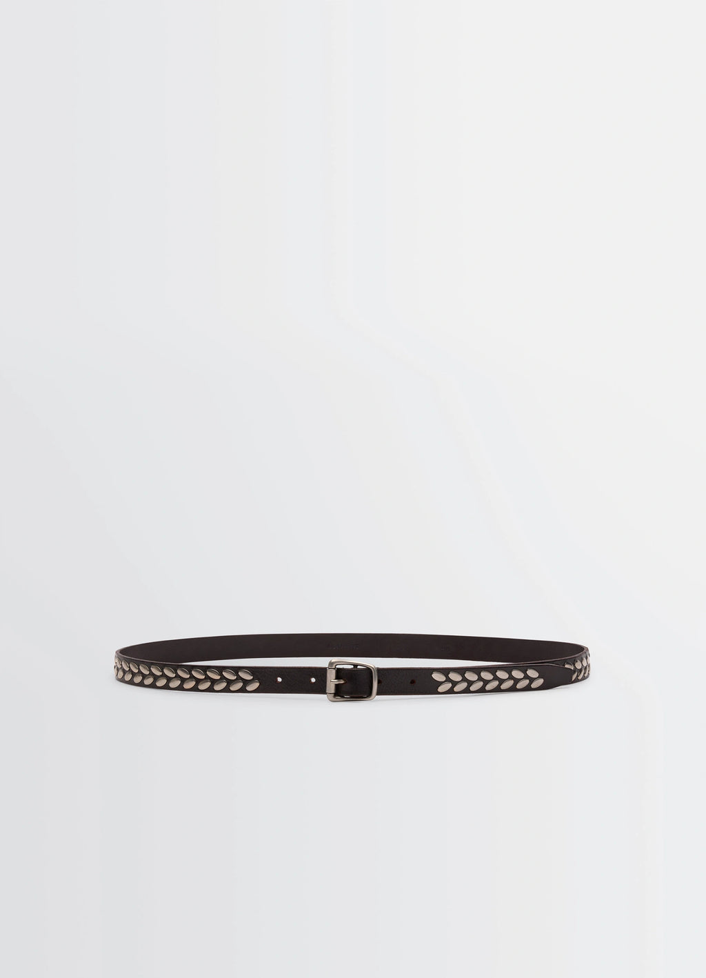 Almond Stud Belt 20 in vegetable-tanned leather, product shot, front view almond-shaped studs