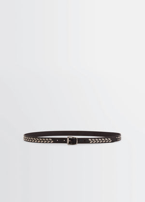 Almond Stud Belt 20 in vegetable-tanned leather, product shot, front view almond-shaped studs