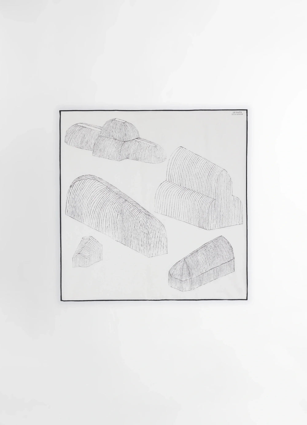 Philippe Weisbecker Bandana in 60 Green Houses Cotton, product shot, detail shot illustrated structures