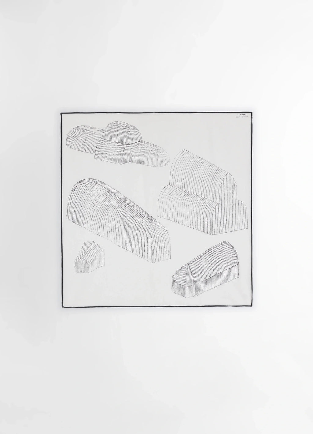 Philippe Weisbecker Bandana in 60 Green Houses Cotton, product shot, detail shot illustrated structures