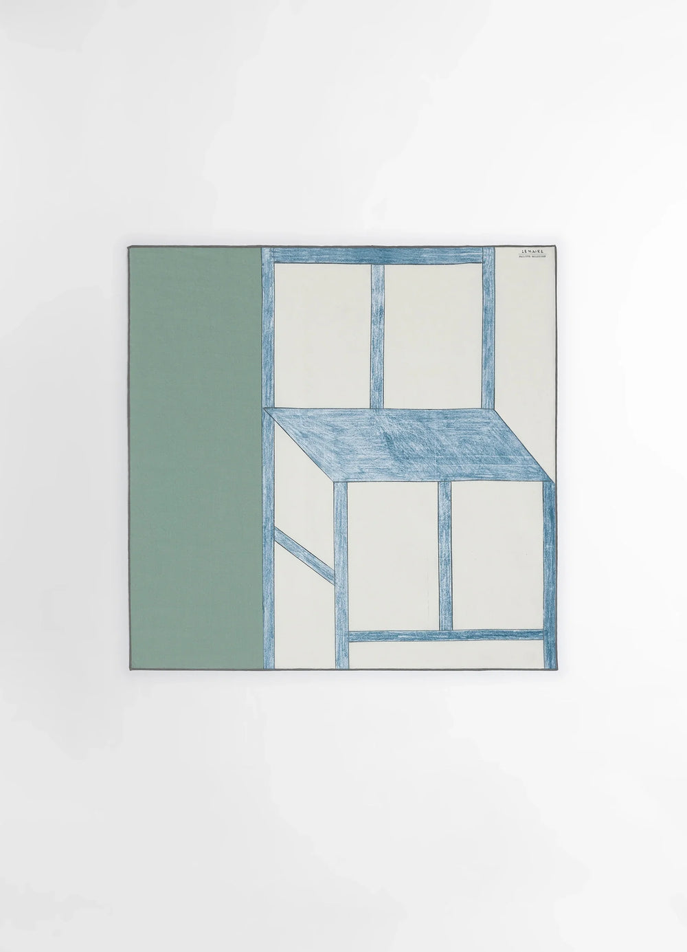 Philippe Weisbecker Silk Square in Silk Blue Chair Print, product shot, flat lay architectural print focus