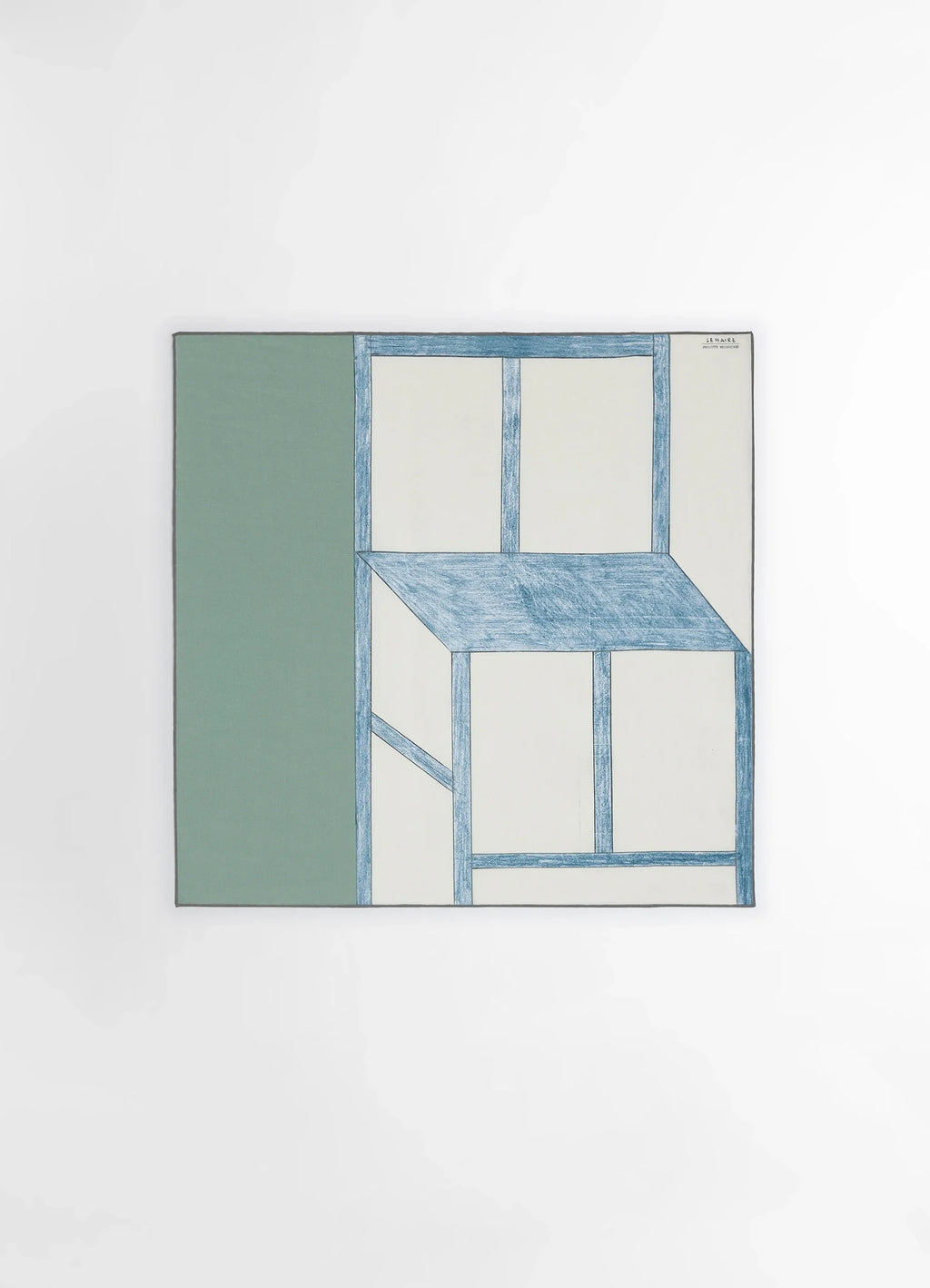 Philippe Weisbecker Silk Square in Silk Blue Chair Print, product shot, flat lay architectural print focus
