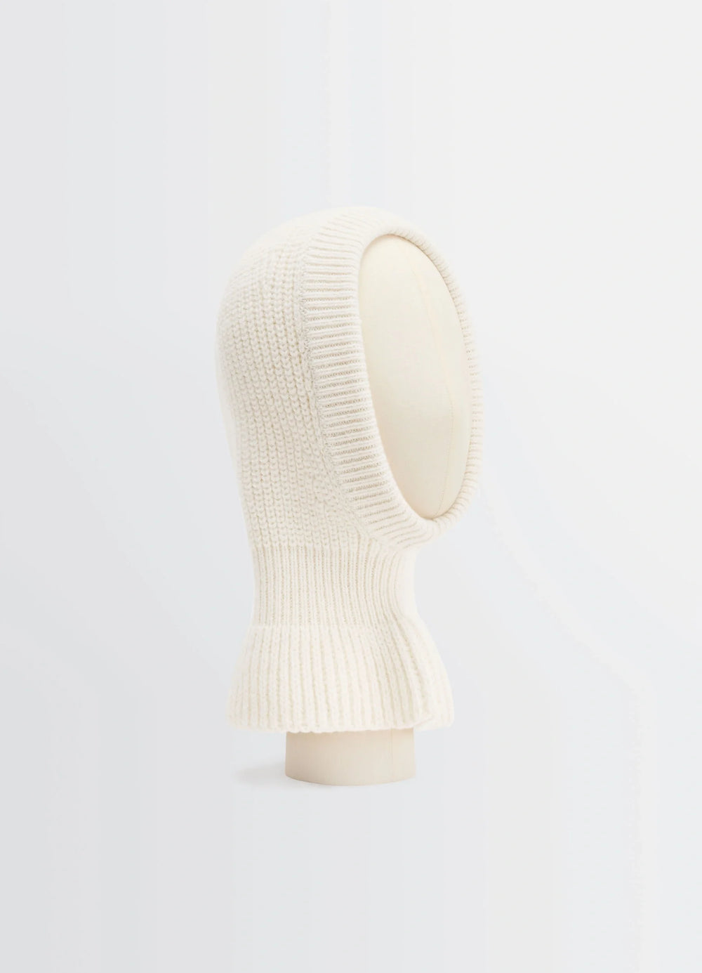 Hood in Ribbed Wool and Alpaca Blend, product shot, three-quarter view elongated neck design