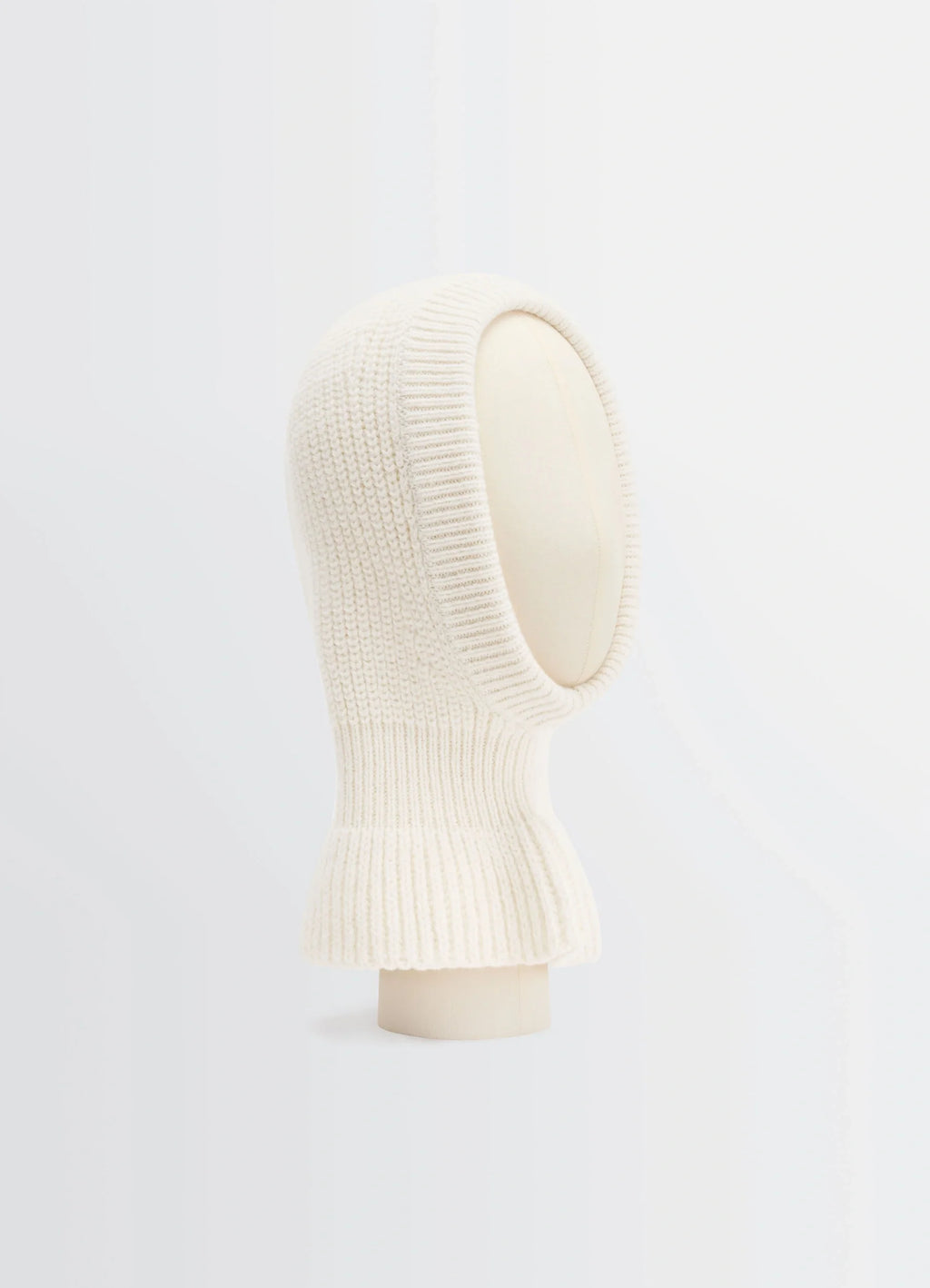 Hood in Ribbed Wool and Alpaca Blend, product shot, three-quarter view elongated neck design