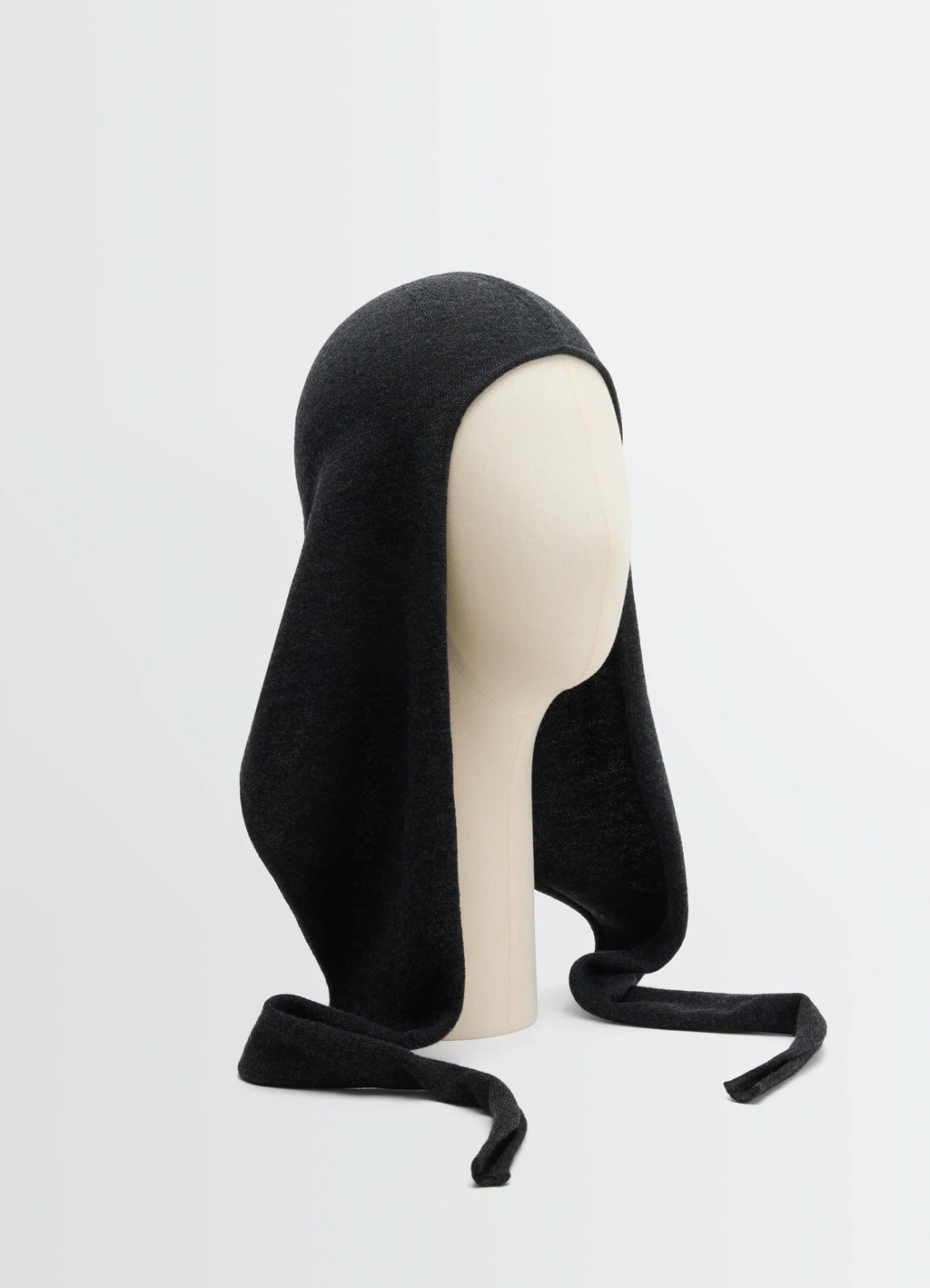 Head Scarf in Charcoal Wool, product shot, side view draped loose