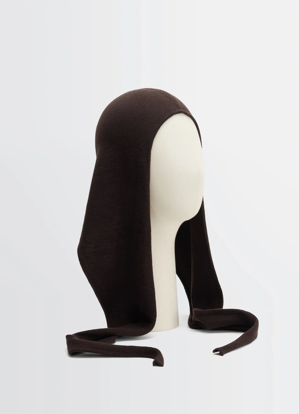 Head Scarf in Fine lightly mercerized wool, product shot, three-quarter view long draped ties