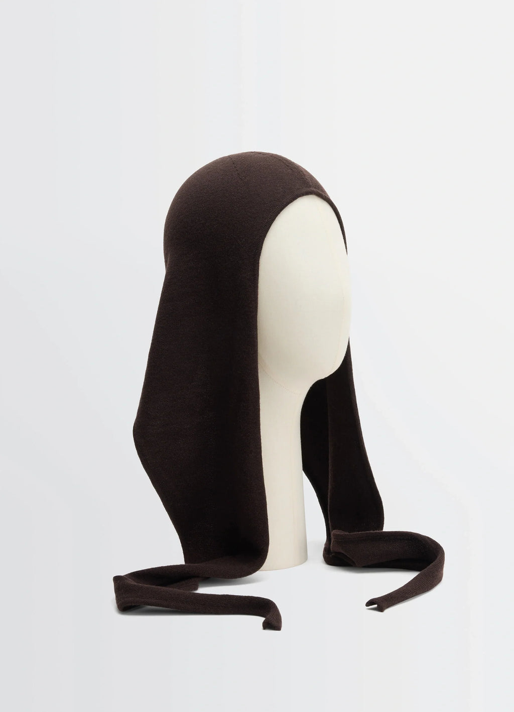 Head Scarf in Fine lightly mercerized wool, product shot, three-quarter view long draped ties