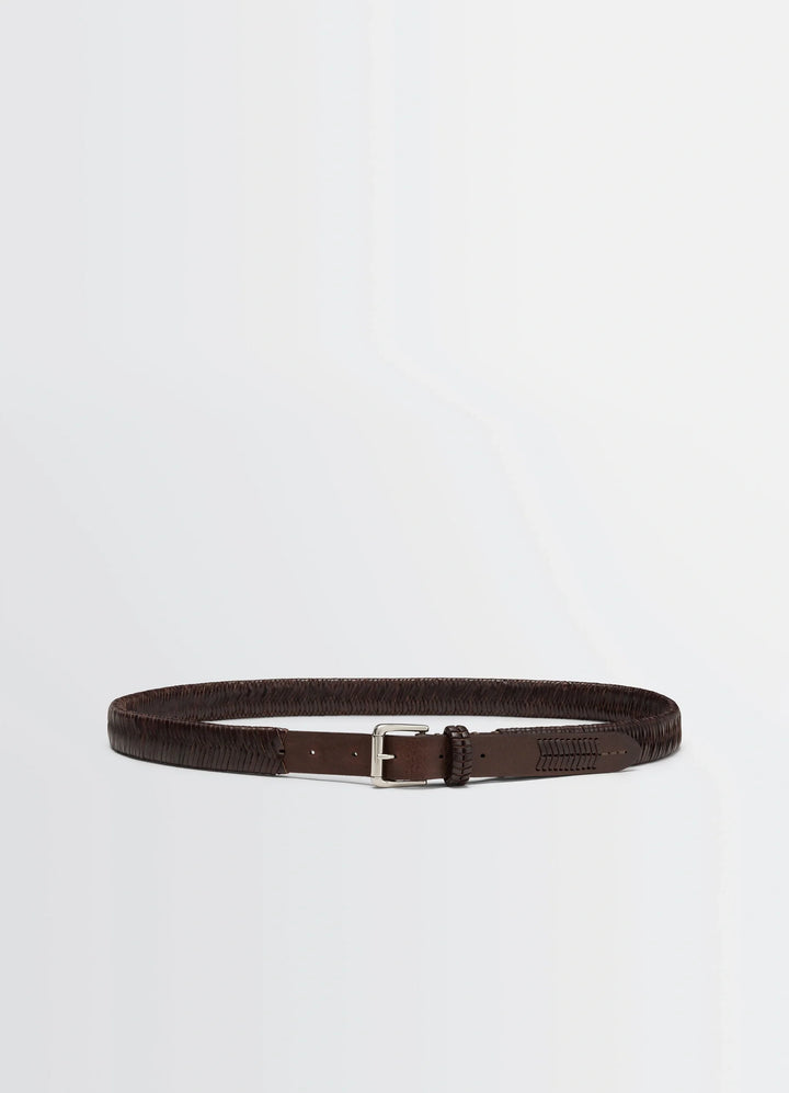 Weaved Belt 25 in Shiny Braided Leather, product shot, Front View LWG Gold-certified Craftsmanship