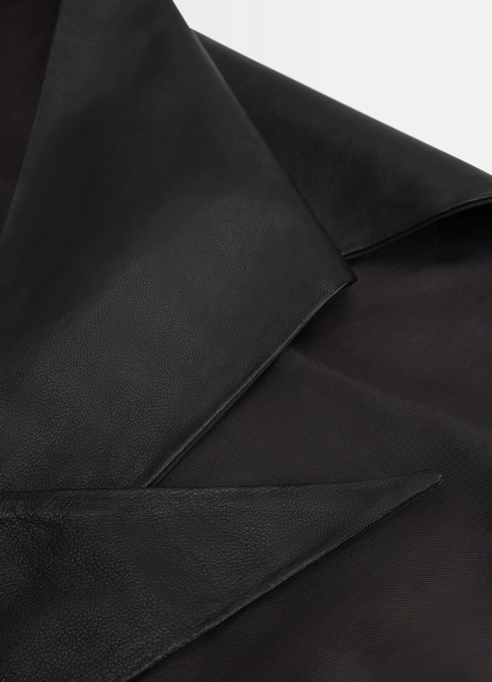 Large Leather Triangle Scarf in Nappa Lamb Leather, product shot, close-up side view matte texture