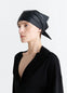 Leather Triangle Scarf in Black Nappa Lamb Leather, model shot, Side view Triangular headscarf