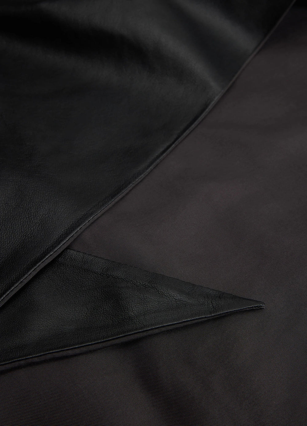 Leather Triangle Scarf in Black Nappa Lamb Leather, product shot, detail shot glossy finish texture