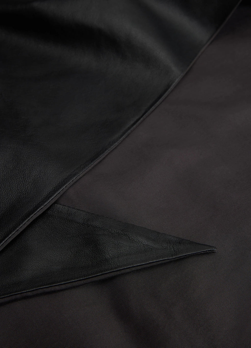 Leather Triangle Scarf in Black Nappa Lamb Leather, product shot, detail shot glossy finish texture