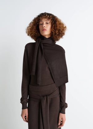 Trompe LOeil Scarf in Blended Merino Wool, model shot, Front view Layered look