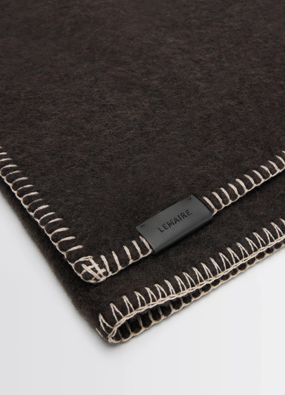 Lemaire Maxi Fluffy Cocotte in Charcoal Alpaca, product shot, detail close-up contrast stitching