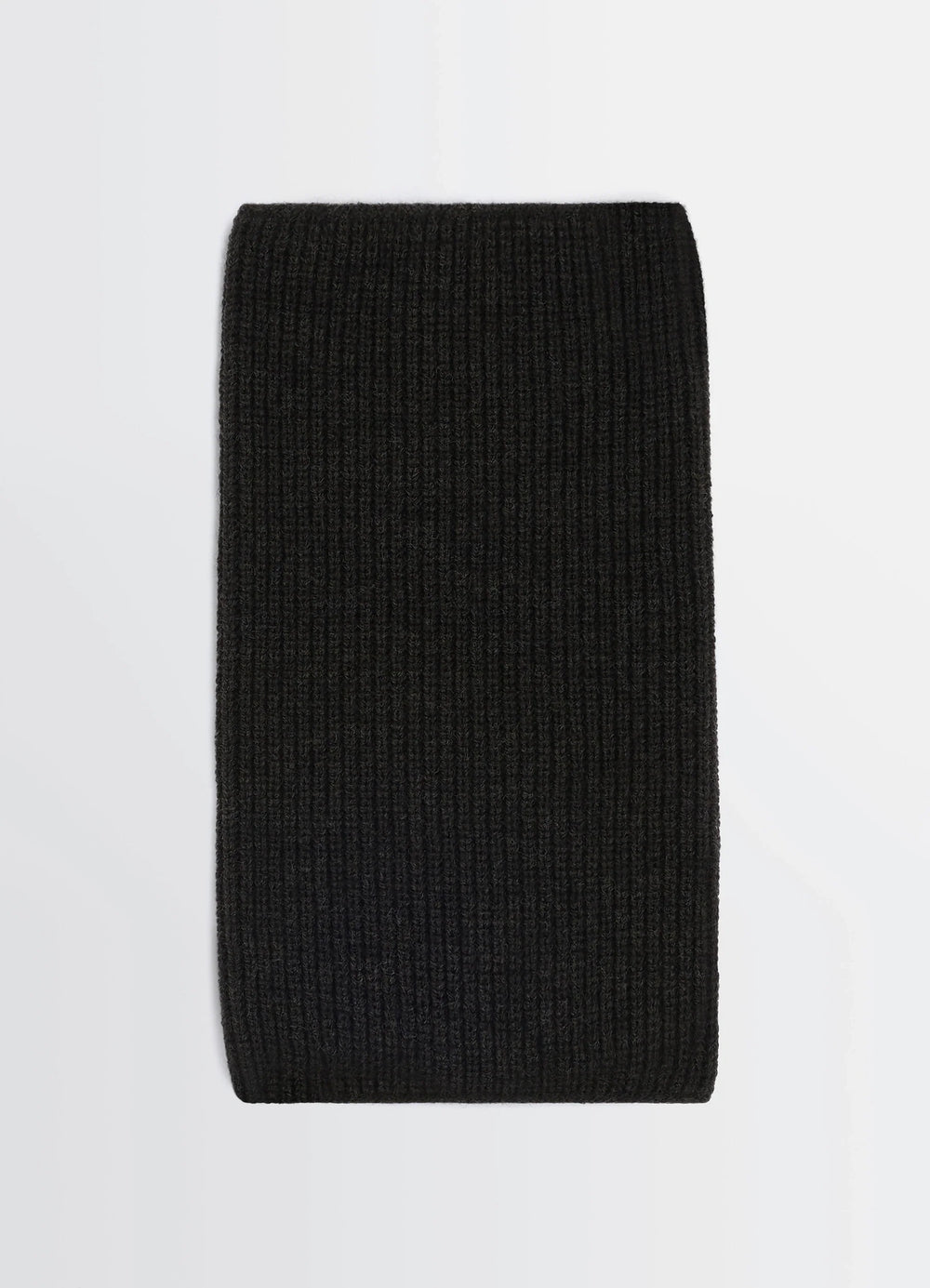 SNOOD in ribbed wool and alpaca blend, product shot, top view unfolded flat