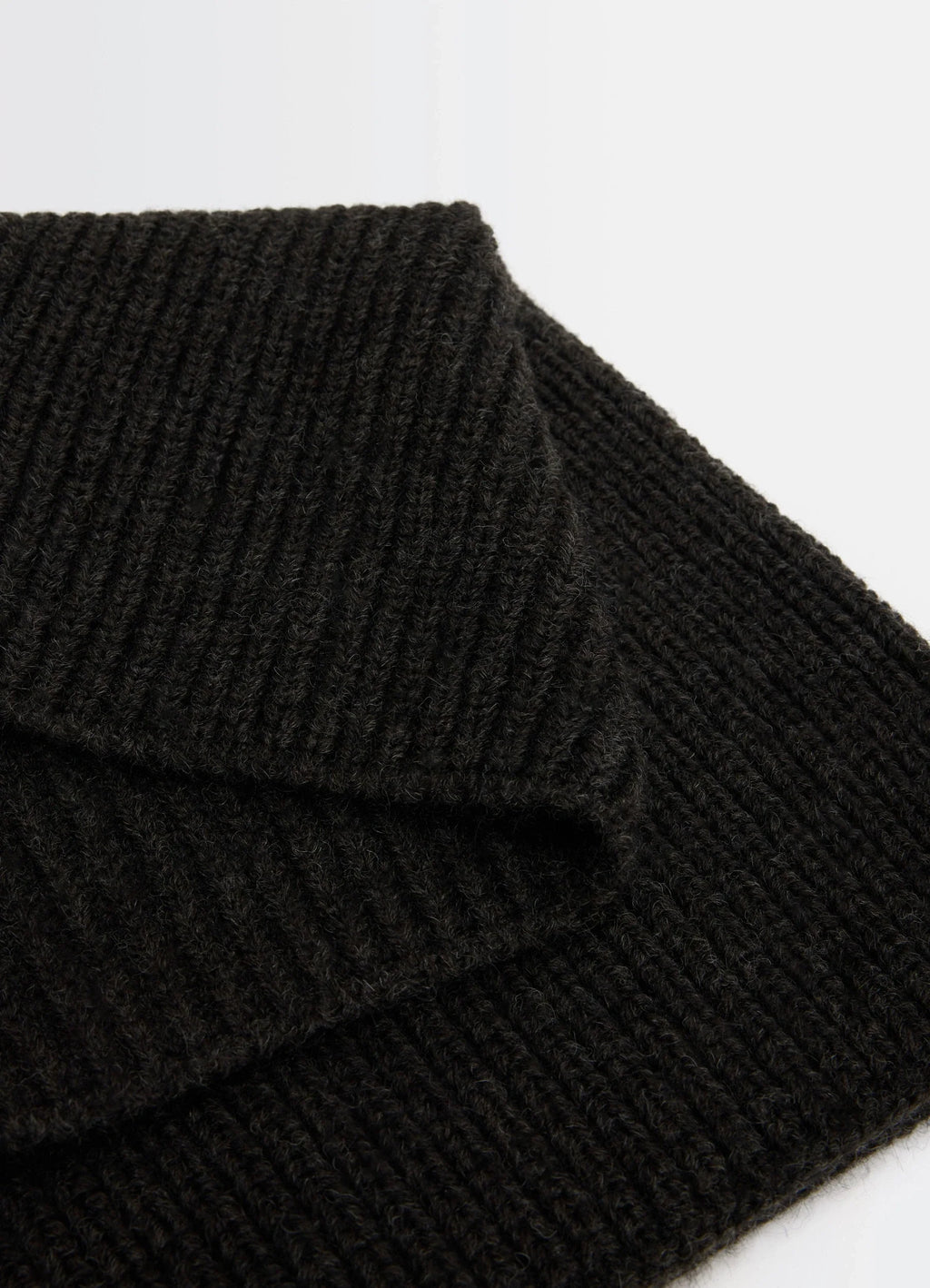 SNOOD in ribbed wool and alpaca blend, product shot, angled close-up overlapping layers visible