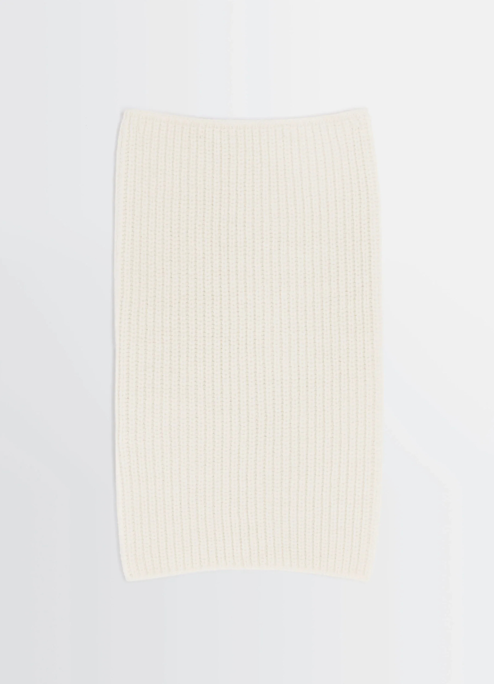 Ribbed wool alpaca snood in cream wool alpaca blend, product shot, top-down view rectangular shape