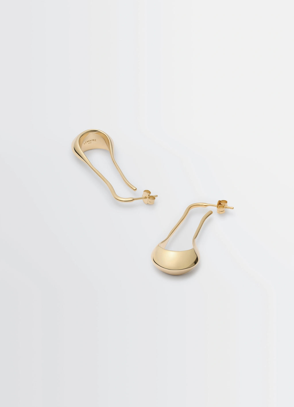 Lemaire Short Drop Earrings in Vermeil, product shot, top view elegant curved hook