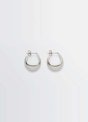 Lemaire Curved Mini Drop Earrings in Rhodium-Plated Silver, product shot, Front View Curved Drop-Shaped Design