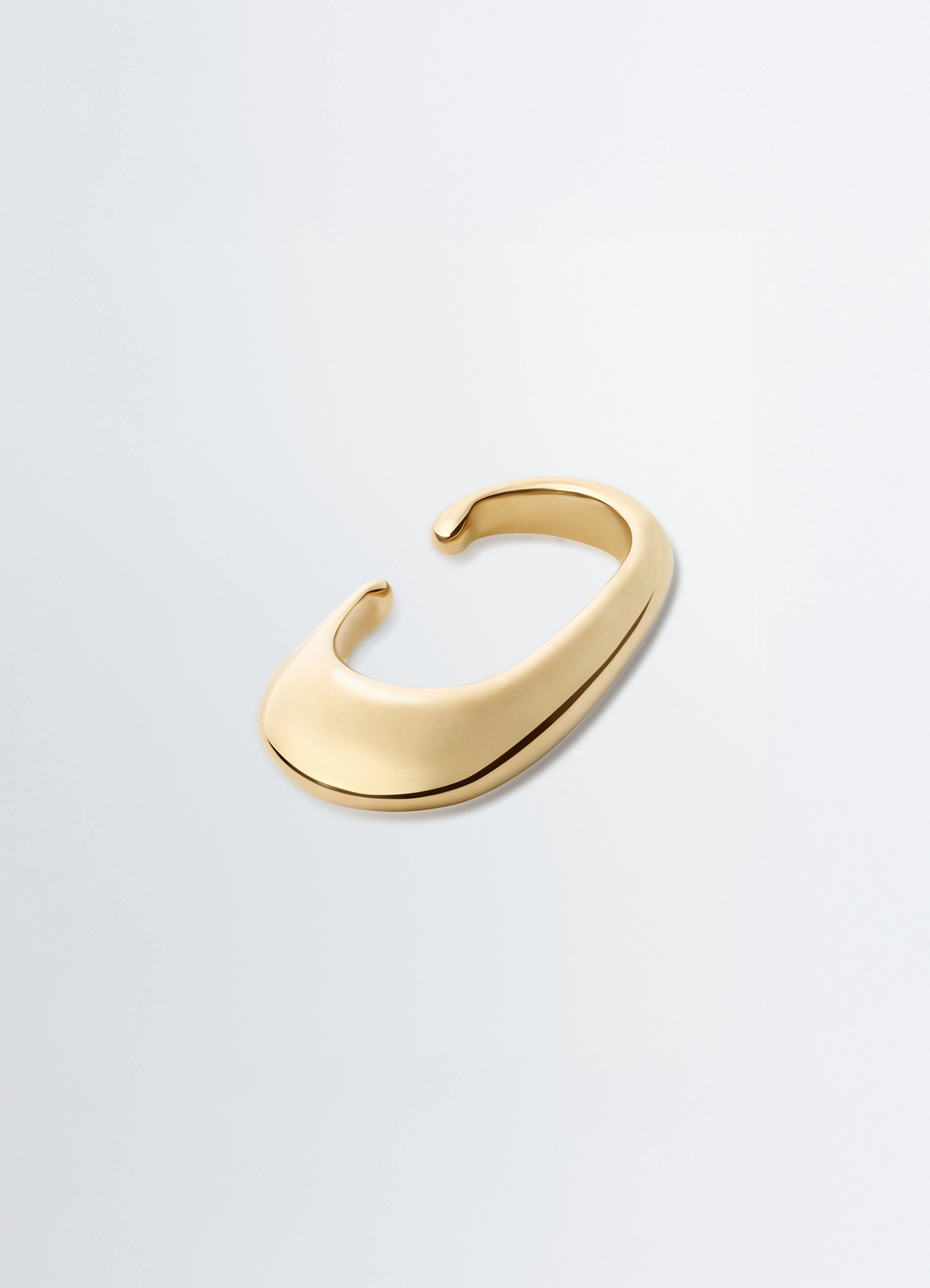 Long drop earcuff in vermeil, product shot, top view smooth curved design
