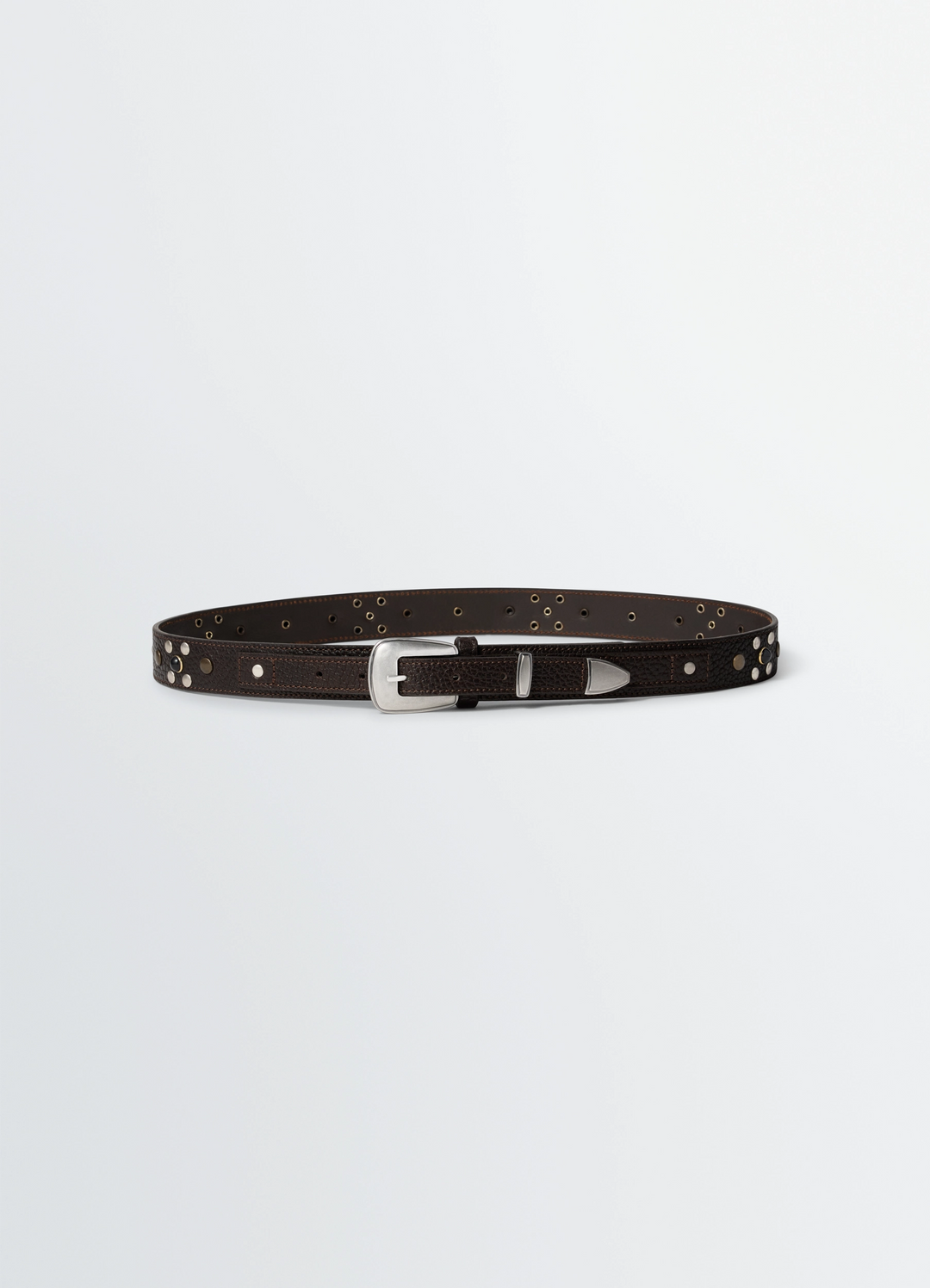 ALMOND STUD BELT 20 MM IN LEATHER - Dark Brown - Vegetable Leather ALMOND STUD BELT 20 MM IN LEATHER - Dark Brown - Vegetable Leather