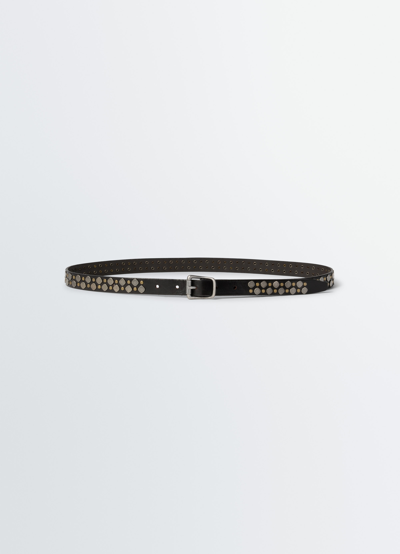 Rio studs belt 20 mm in leather, product shot, front view decorative studs