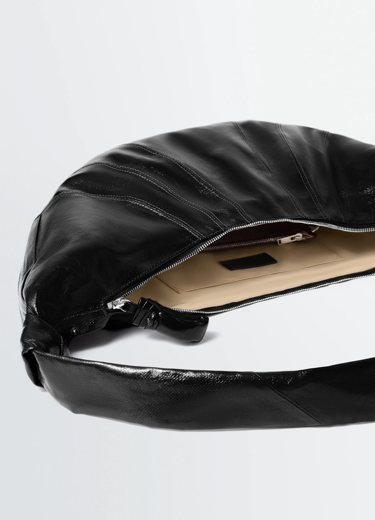 LARGE CROISSANT BAG IN COATED COTTON - Black - Coated Cotton