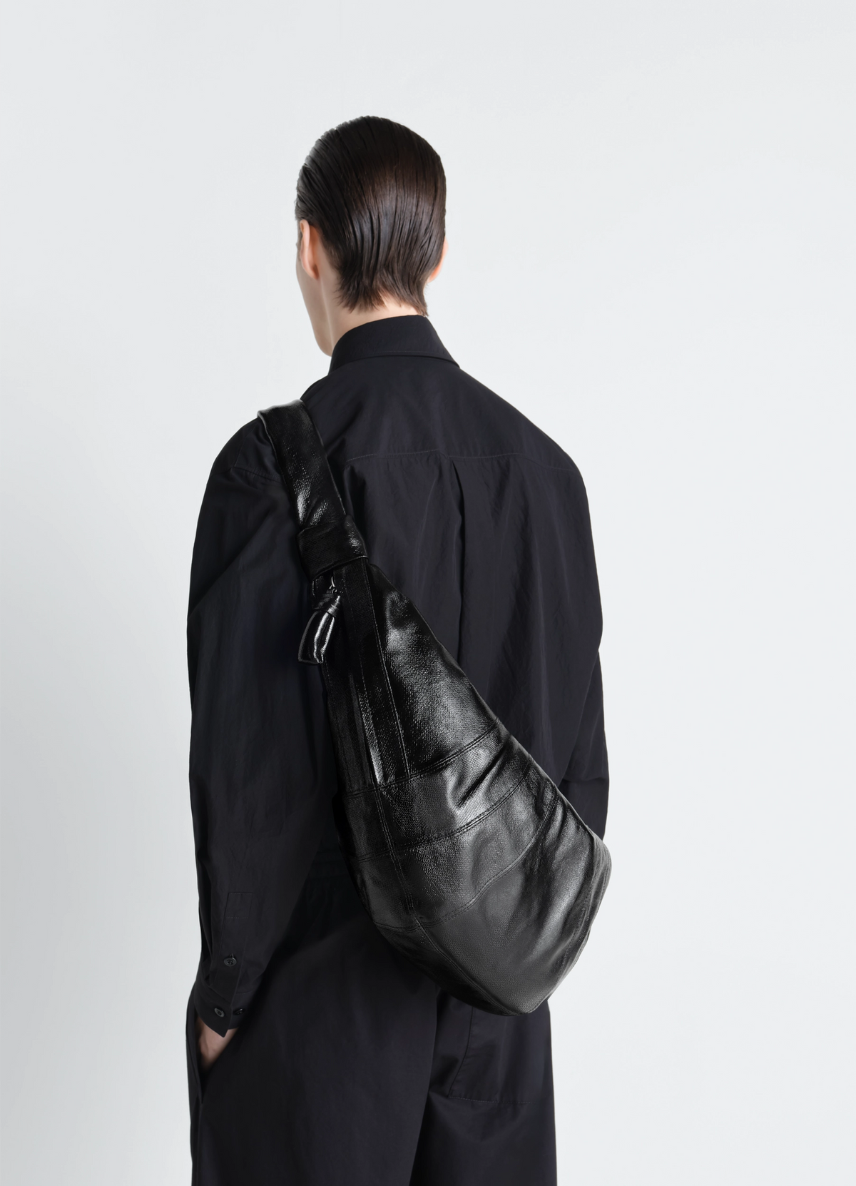 LARGE CROISSANT BAG IN COATED COTTON - Black - Coated Cotton